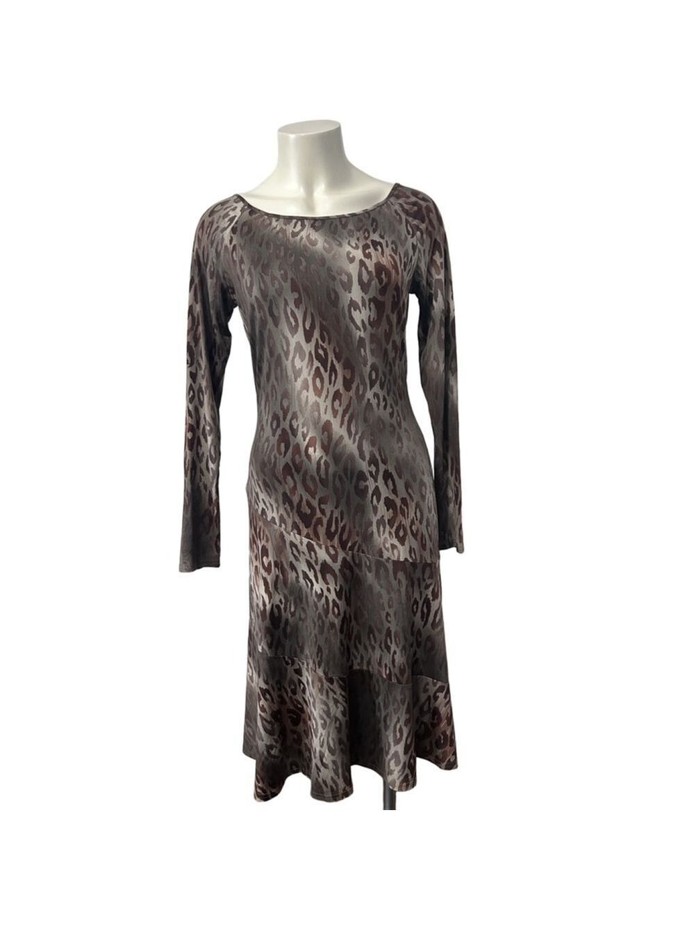 Spiegel Leopard Print Long Sleeve Dress S Brown Beige Tiered